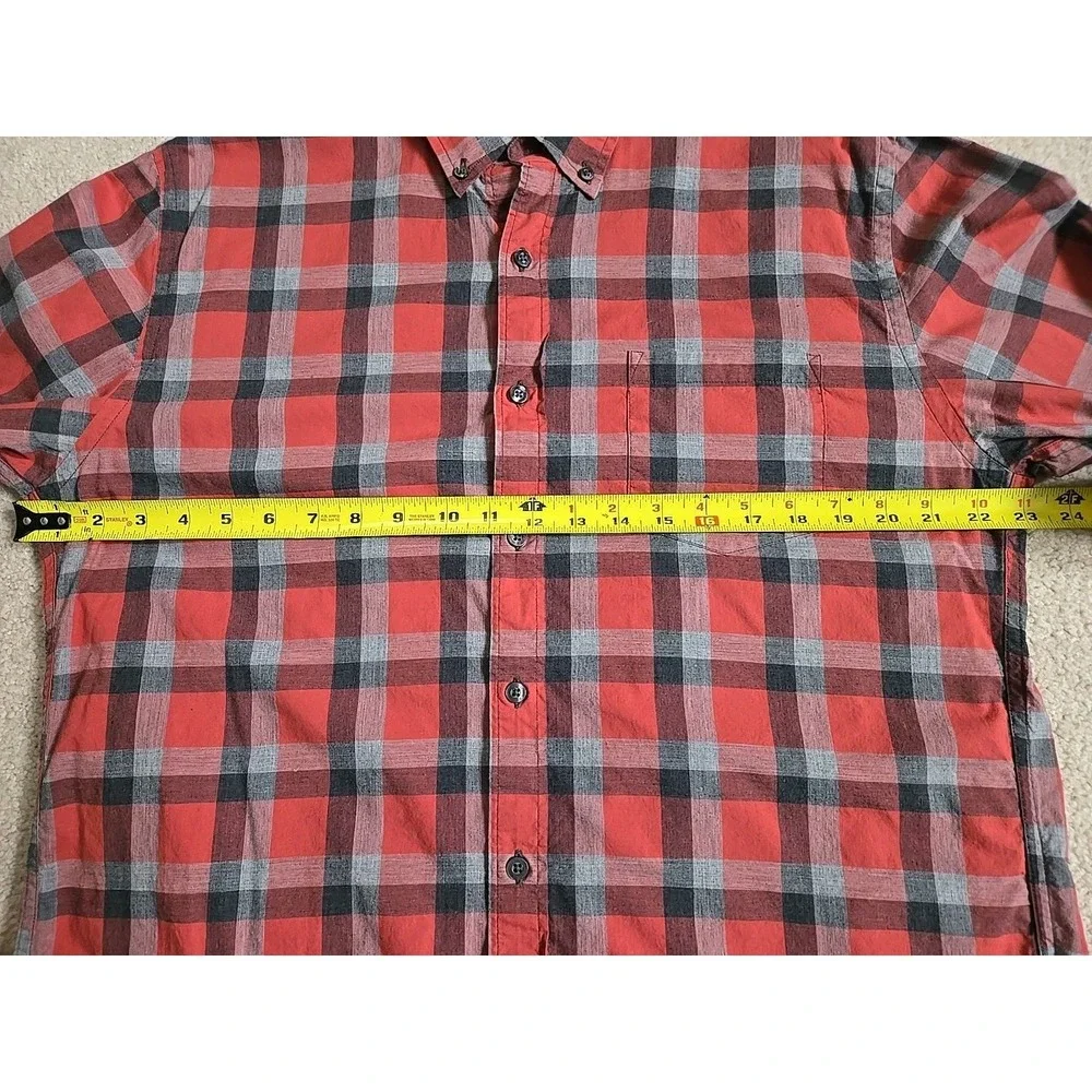 J. Crew Button‎ Down Shirt Large L Long Sleeve Plaid Red Black Gray Cotton 100%